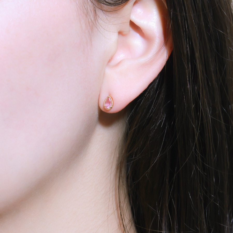 Fancy drop earring(pinktoumaline) 詳細画像 Gold 2