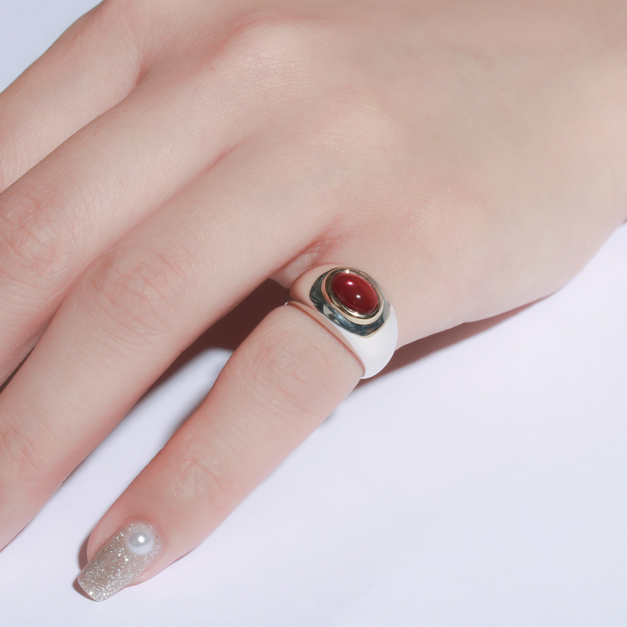 Oval stone ring 詳細画像 Silver 4