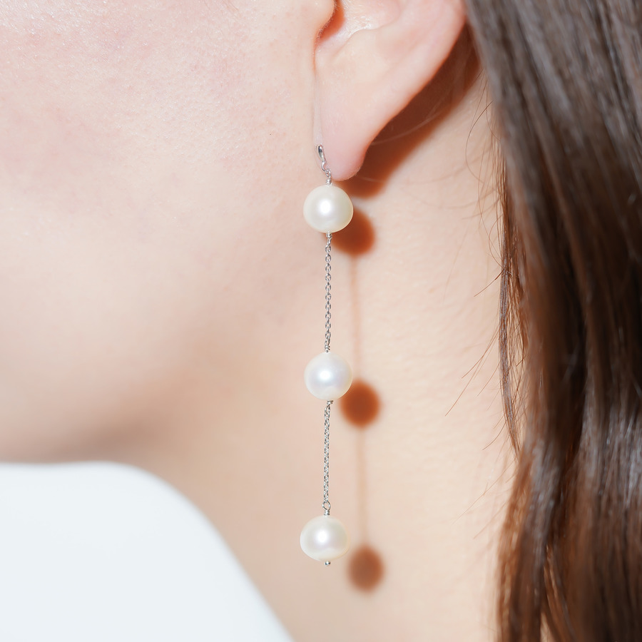 Micro heart pearl earrings 詳細画像 White Gold 2