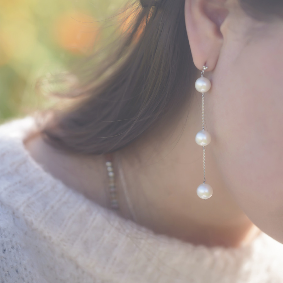 Micro heart pearl earrings 詳細画像 White Gold 4