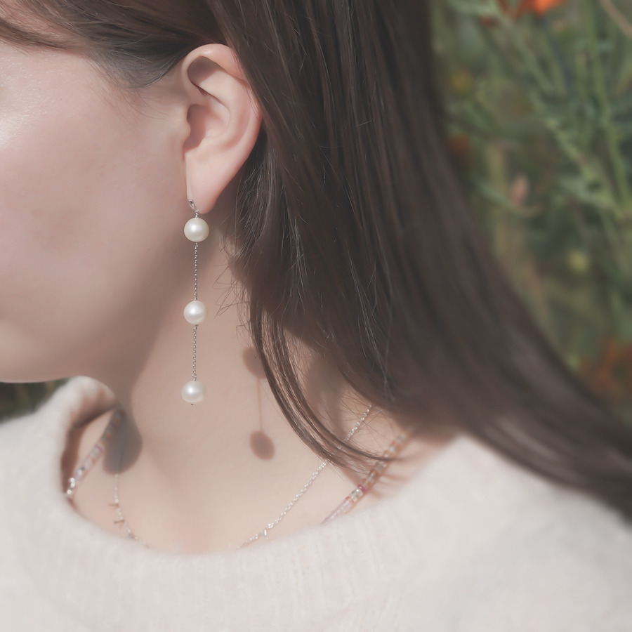 Micro heart pearl earrings 詳細画像 White Gold 5
