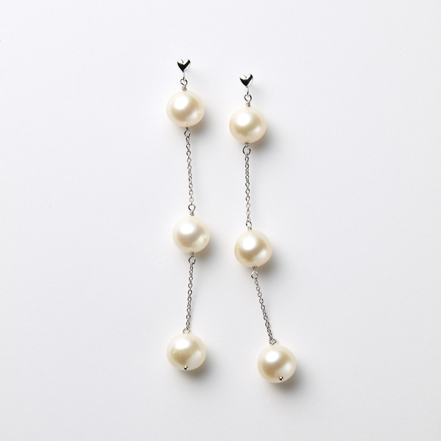 Micro heart pearl earrings 詳細画像 White Gold 1