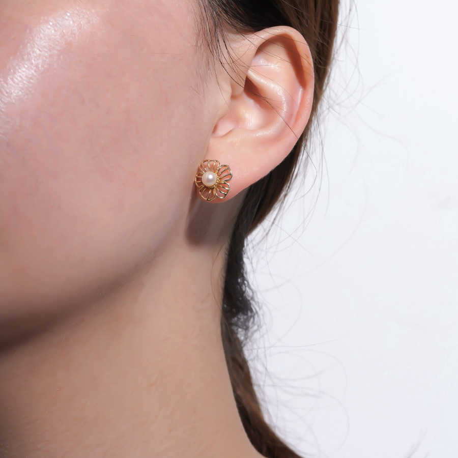 Flower pearl earrings 詳細画像 Gold 2