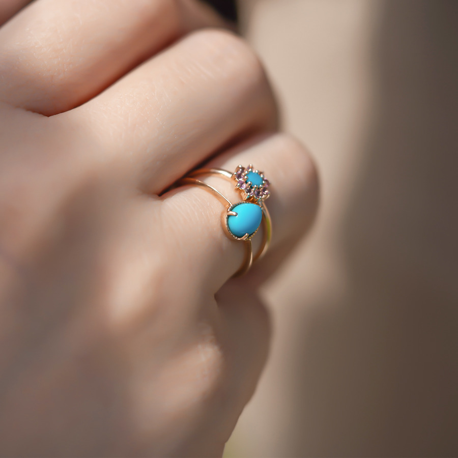 Fancy drop ring(turquoise） 詳細画像 Gold 3