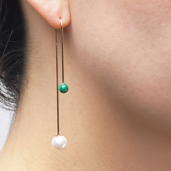 Towering earrings(malachite） 詳細画像