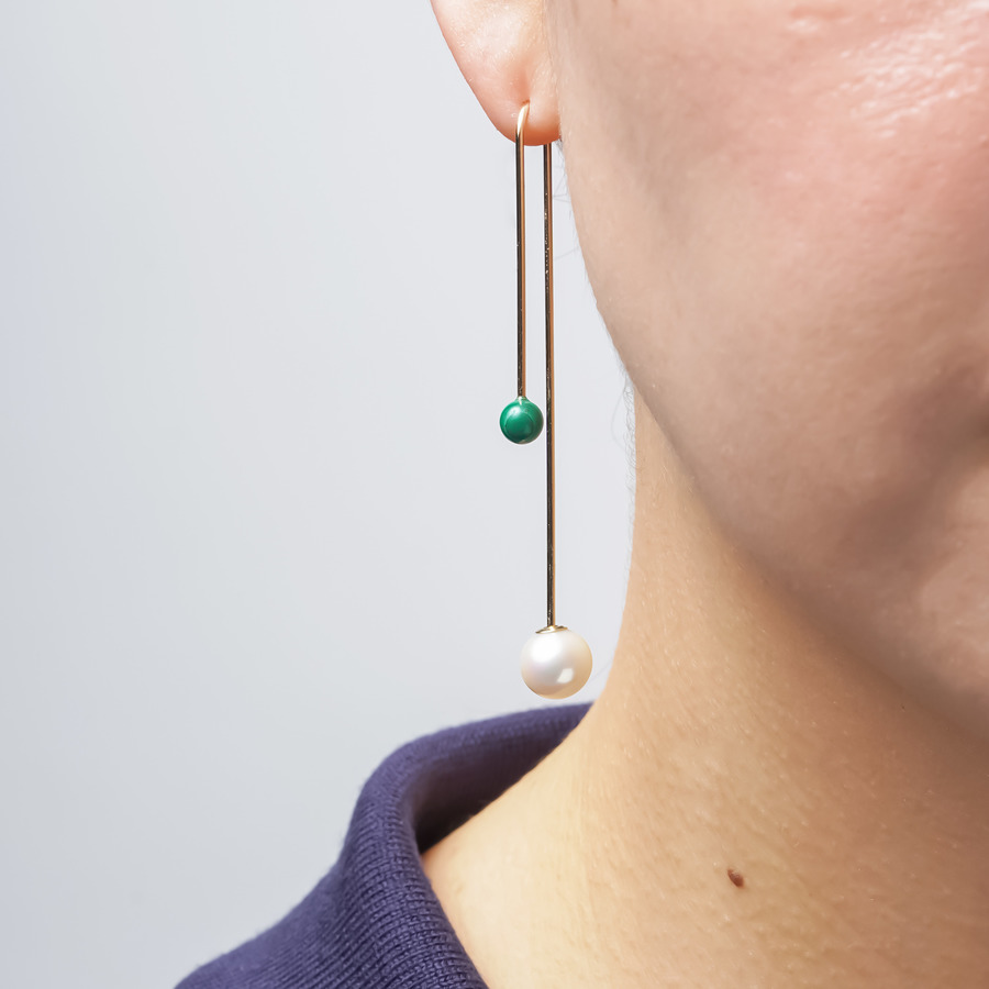 Towering earrings(malachite） 詳細画像 Gold 2